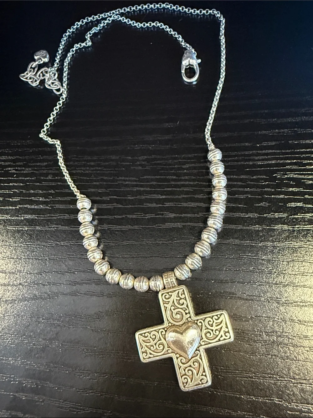 Brighton Silver-Tone Scroll Cross Pendant Necklace